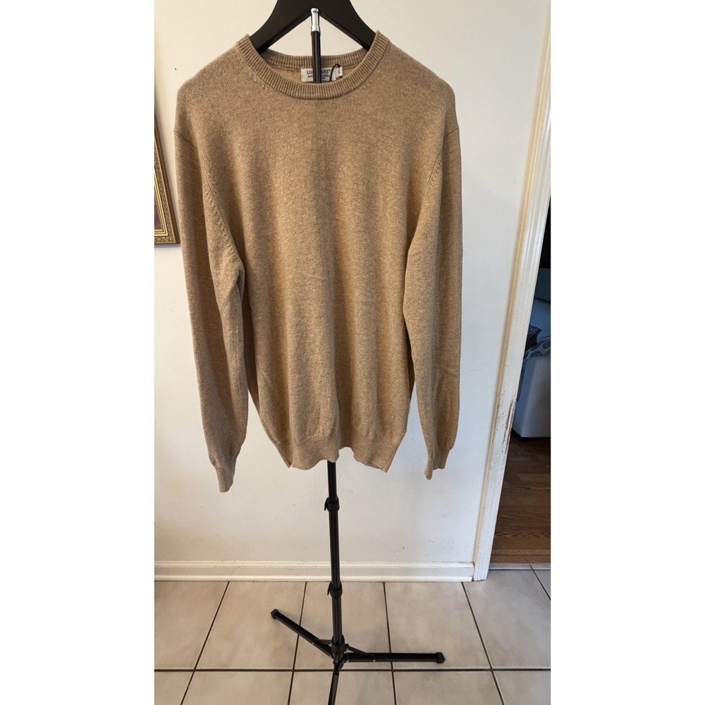 Lochmere Large 100% Cashmere Washable Tan Crew Neck WOMENS Sweater Luxury